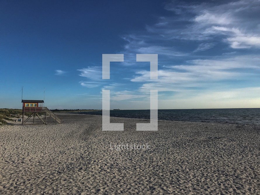 lifeguard stand on a sandy beach in Falsterbo, Sweden