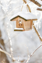 Wooden Birdhouse in winter (vertical)