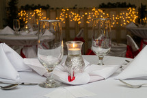glasses on a table at a reception 