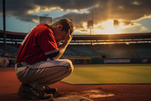 Baseball player praying before a game