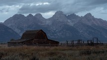 Time Lapse of John Moulton barn at Mormon Row Grand Teton National Park, Wyoming Morning Sunrise	
