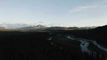Alaskan wilderness river from drone