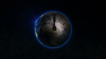 Concept animation, Earth with ticking clock.