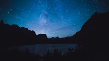 time-lapse of stars in the night sky over a lake in Montana 