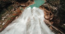 Cascading Waterfalls With Turquoise Water, Chiflon Waterfall In Chiapas, Mexico - aerial top down	