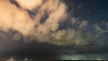 4K Time Lapse Stars Starry Night Sky Milky Way Milkyway, Clouds Moving and City Light