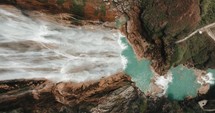 Top Down View Of El Chiflon Waterfalls With Turquoise Water In Chiapas, Mexico - drone shot	