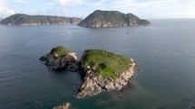 Aerial view of rocky islands. Hong Kong. Cape d'aguilar coast rock formations. Asia	