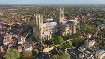 Aerial view of Lincoln Cathedral in Lincoln, UK.