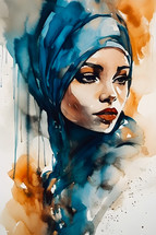 Abstract painting concept. Colorful art portrait of an arabic ethnic woman. African culture.