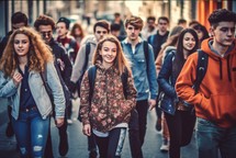 Crowd of teenagers on street
