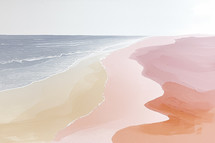 Minimalist beach scene painting, soft pastel hues, modern art, serene coastline.