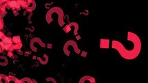 Red question marks sign moving right on black background
