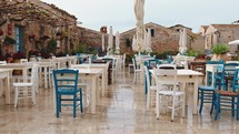 Typical Sicily restaurant outdoor in the Marzamemi city square