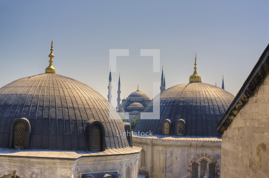 High view of the Blue Mosque (Sultanahmet Camii), and minarets, Istanbul, Turkey.- editorial use only