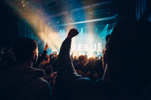 audience worshiping and praising at a concert 
