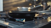 Hot frying pan in a starred restaurant kitchen French