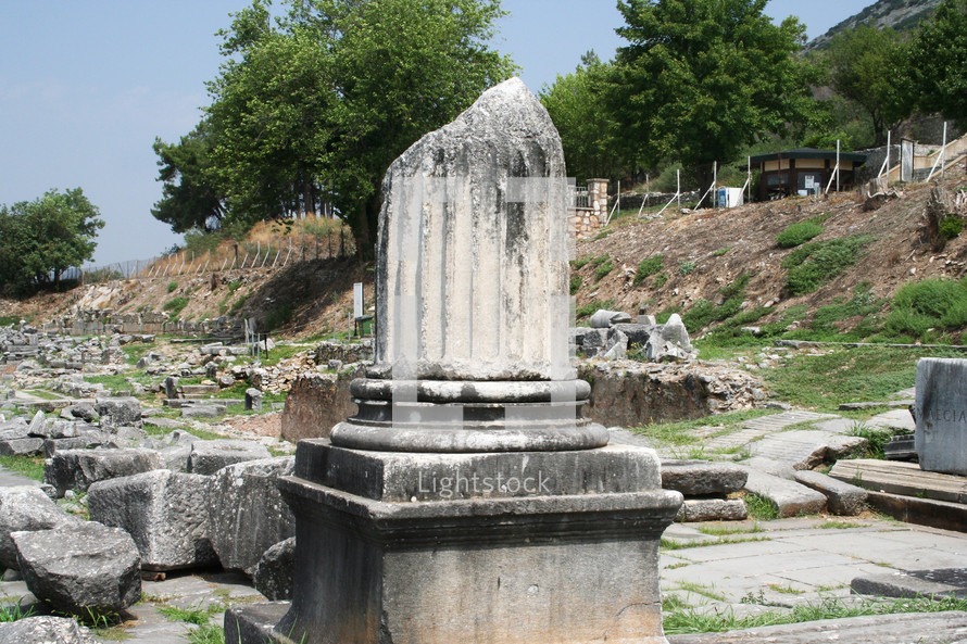 Corinthian column. Remains from historic Philippi that would have been visited by the Apostle Paul, Silas, Lydia and early Christians from Acts 16. These remains are near the Agora of Philippi.
