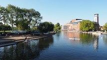 STRATFORD UPON AVON, UK - CIRCA SEPTEMBER 2015: Royal Shakespeare Theatre on River Avon in Shakespeare birth town - EDITORIAL USE ONLY