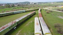 Old abandoned passenger train carriages