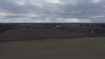 Aerial above farm country of rural Indiana