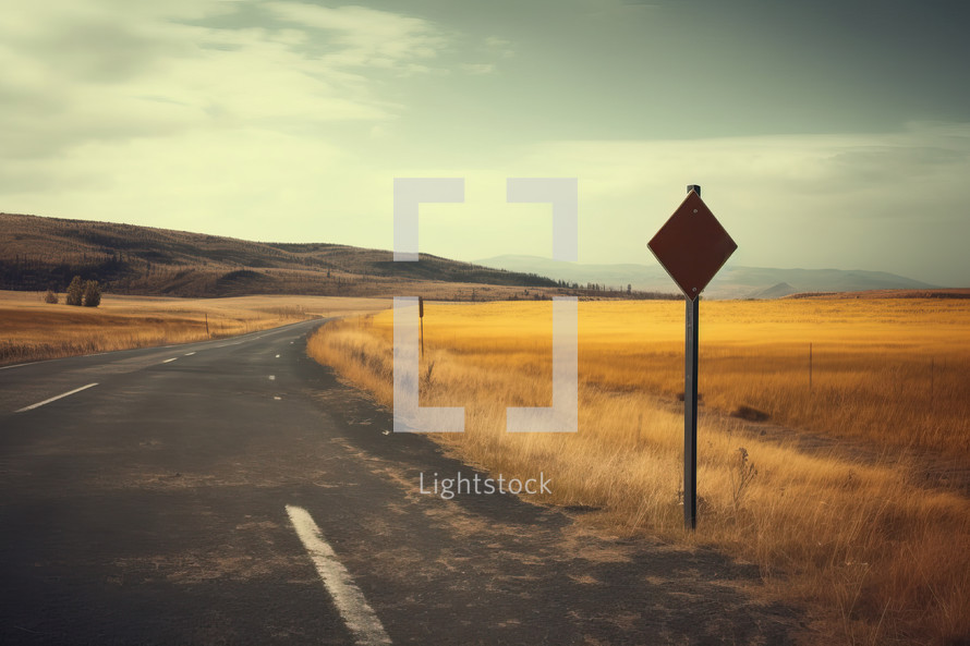 Blank Road Sign Direction with Highway Background