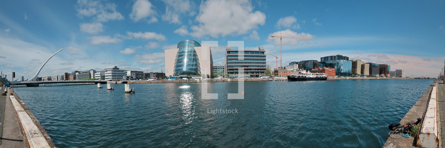 Panorama of Samuel Beckett Bridge,The Convention Centre Dublin and River Liffey, Dublin