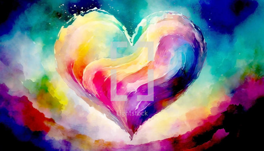 heart watercolor in intense spectrum colors 