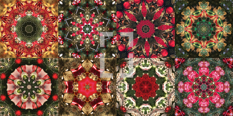 eight detailed Christmas kaleidoscope patterns
