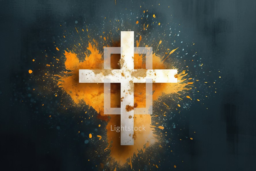 Christian Cross with Golden Paint Splatter