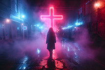 Woman on street walking to cross in night
Woman on street walking to cross in the city at night. Woman looking for God. Christian woman, faith, hope, spirituality concept.