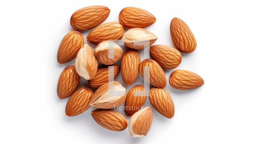 Almonds with white background top view Created With Generative AI Technology	
