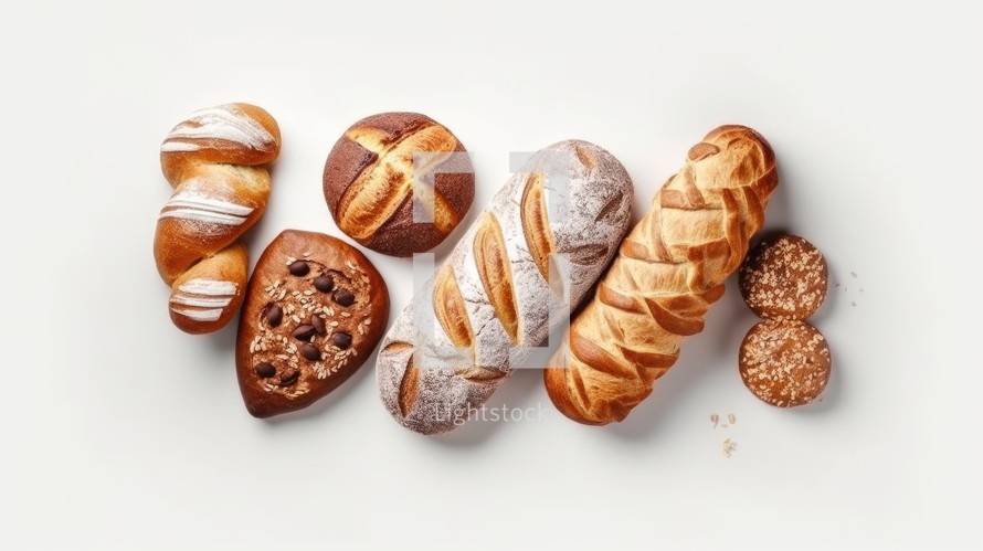 Bread on white background top view Created With Generative AI Technology	
