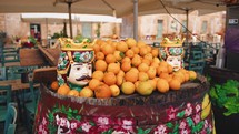 Orange Fresh fruit in an outdoor market of Marzamemi in Sicily