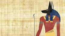 The Egyptian God of Death Anubis on a Papyrus Background