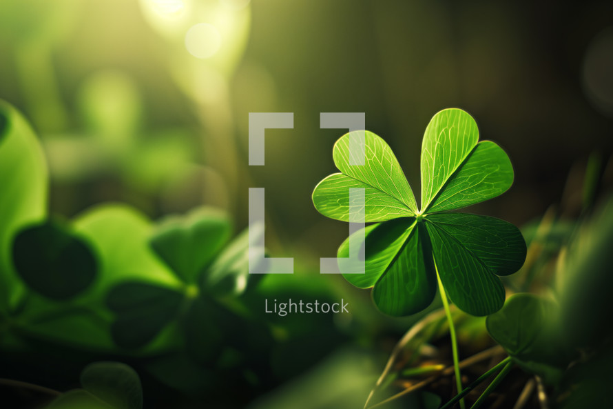 AI Generated Image. Close-up of good Luck shamrock. St Patrick’s Day banner
