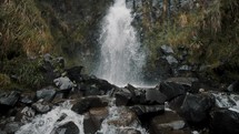 Idyllic Waterfall In Cayambe Coca National Park In Papallacta, Ecuador - tilt up	