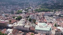 Biggest mosque Gazi Husrev-Beg in Sarajevo Bosnia and Herzegovina, aerial orbit