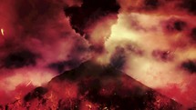 Chaotic Volcanic Eruption with Fire and Flames From a Volcano