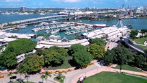 Aerial of Bayfront Park and Marina in Downtown Miami