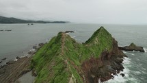 Rocky Island Costa Rica Drone Pan Cloudy Ocean