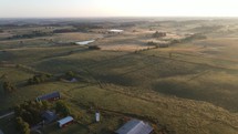 aerial view over rural farmland 