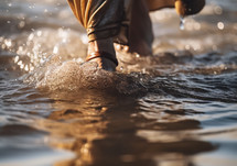 The feet of Jesus walking on the water 