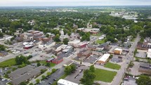 Aerial view of a small, rural town