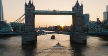 Establishing Aerial Shot Revealing The London Skyline From Tower Bridge