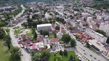 Aerial orbit muslim Ferhadija mosque in Banja Luka, Bosnia and Herzegovina