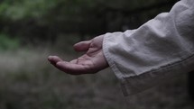 The hand of Jesus offering salvation in nature.