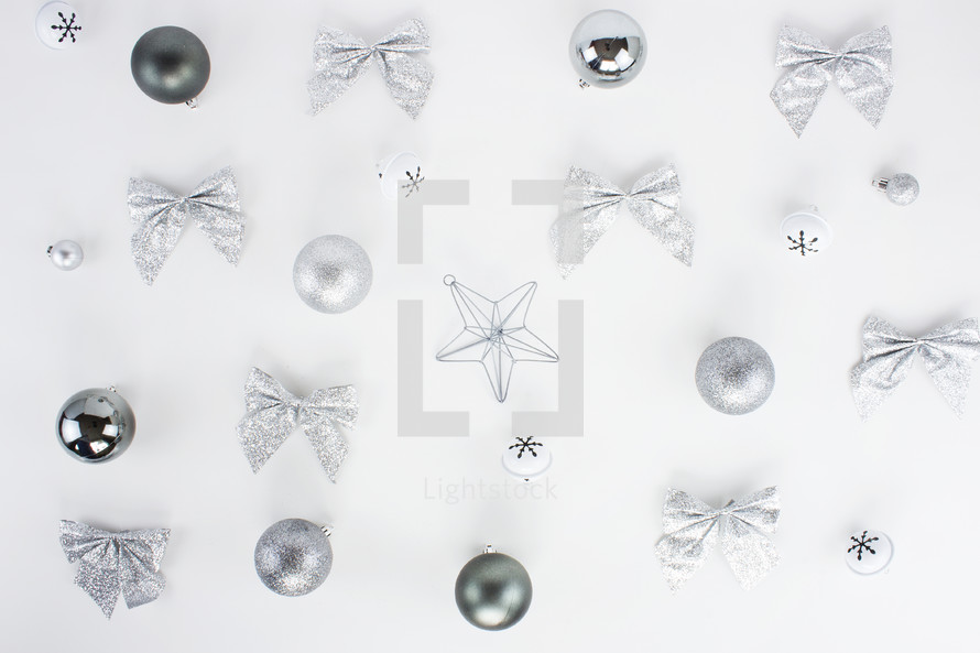 silver Christmas decorations background 
