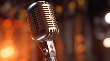 Close-up view of the microphone on stage and bokeh background Created With Generative AI Technology	
