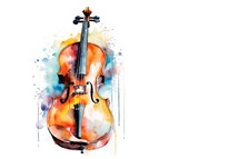 Cello Watercolor  Clipart Illustration on White Background